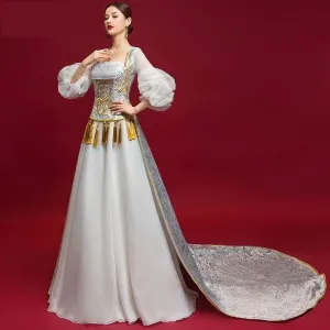 Luxury Chinese Satin Cheongsam Embroidery Qipao Dress