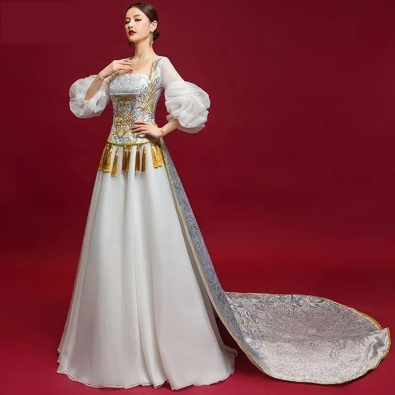 Luxury Chinese Satin Cheongsam Embroidery Qipao Dress
