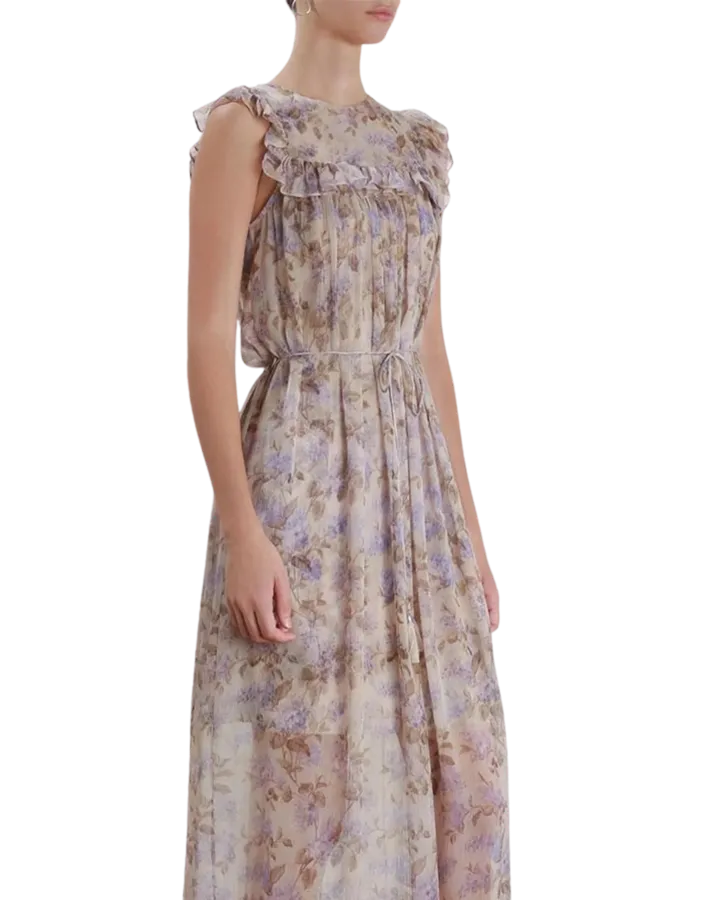 Size 1 (8) | Zimmermann Stranded Bib Floral Midi Dress
