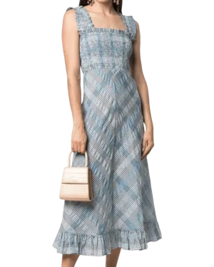 Size 10 | Ganni Seersucker Check Long Dress