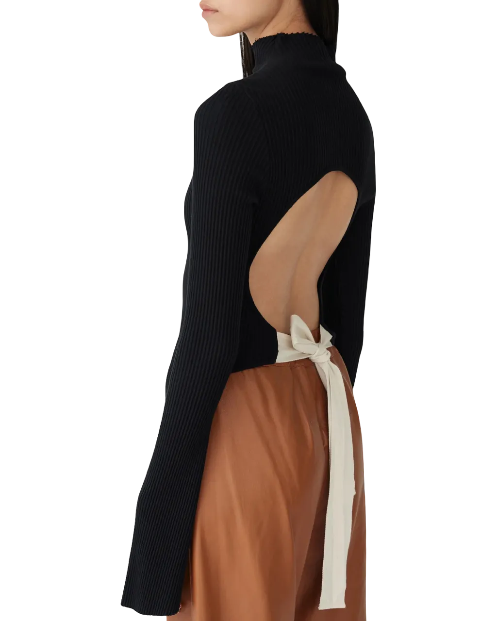Size S | Bassike Long Sleeve Tie Back Top