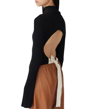 Size S | Bassike Long Sleeve Tie Back Top