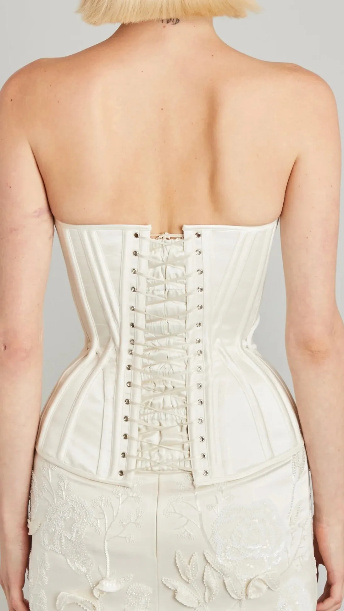 Wasp Corset in Satin with Carnation Embroidery