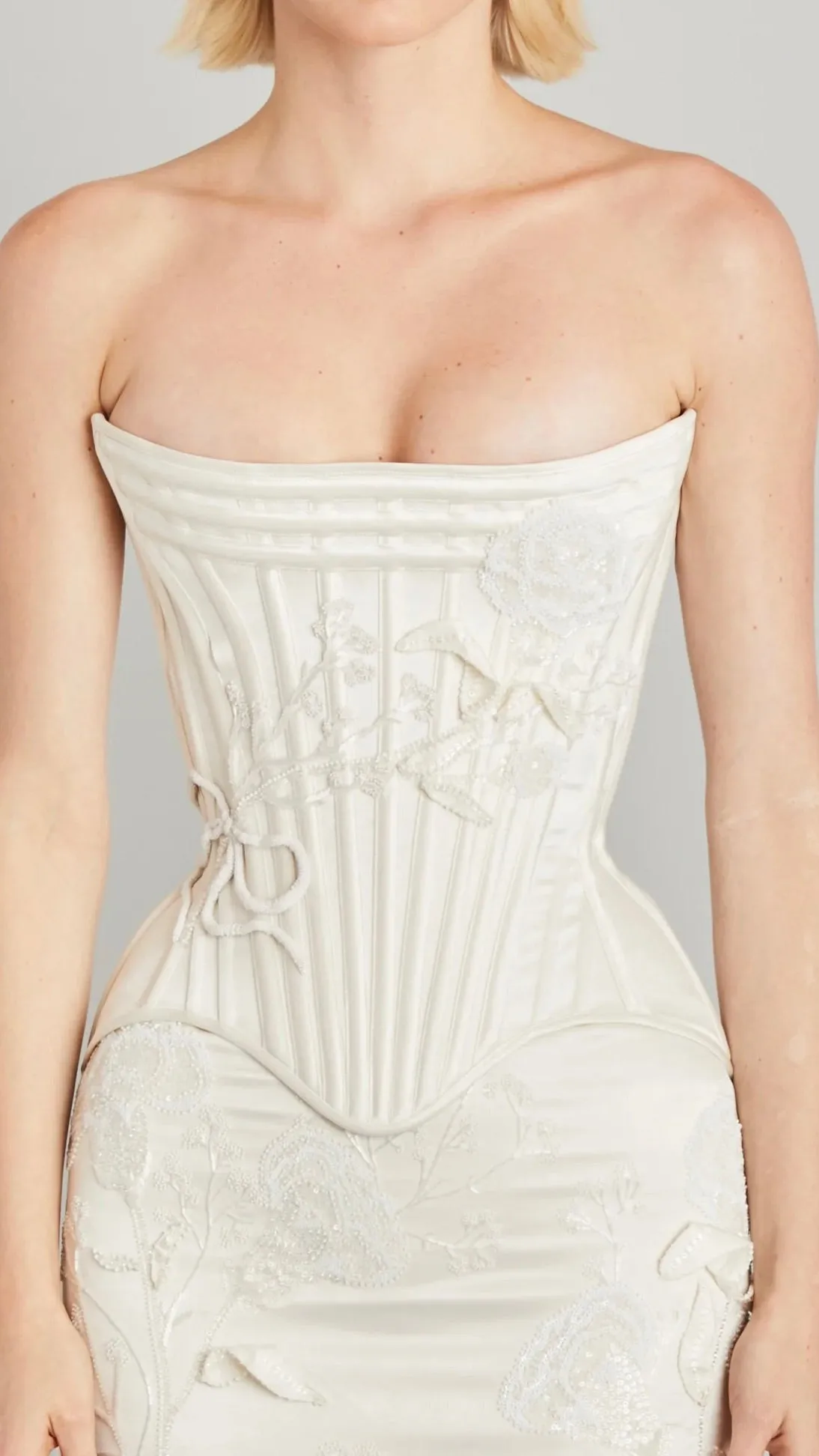 Wasp Corset in Satin with Carnation Embroidery