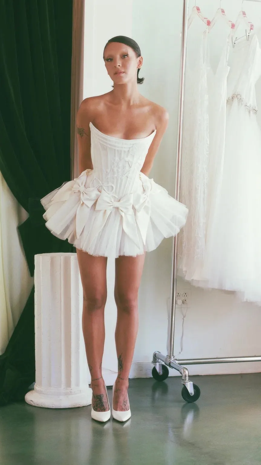 Wasp Corset in Satin with Carnation Embroidery